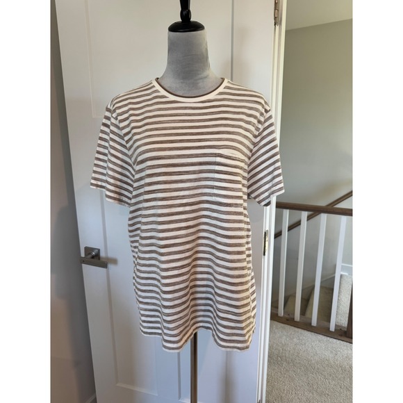 Cremieux Other - Cremieux Mens Large Striped Pocket T-Shirt Brown White Cotton Short Sleeve Tee
